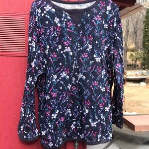 Woman Within Black and Blue Floral Blouse